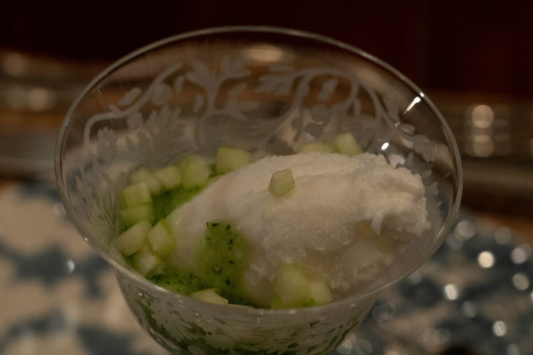 Lemon sorbet with cucumber and basil